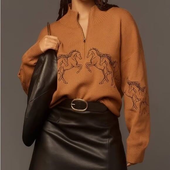 Anthropologie Sweaters - Anthropologie Maeve Montana Half Zip Horse Sweater Medium